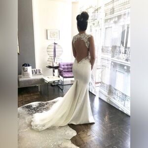 Galia Lahav Couture Mermaid Lace Wedding Dress Train Designer Bridal Gown Size 4